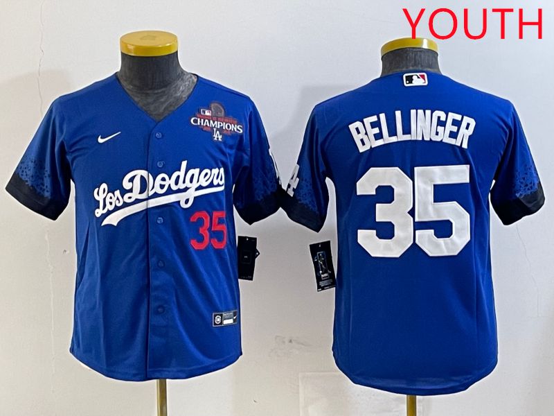 Youth Los Angeles Dodgers 35 Bellinger Blue City Edition 2025 Nike MLB Jersey style 3